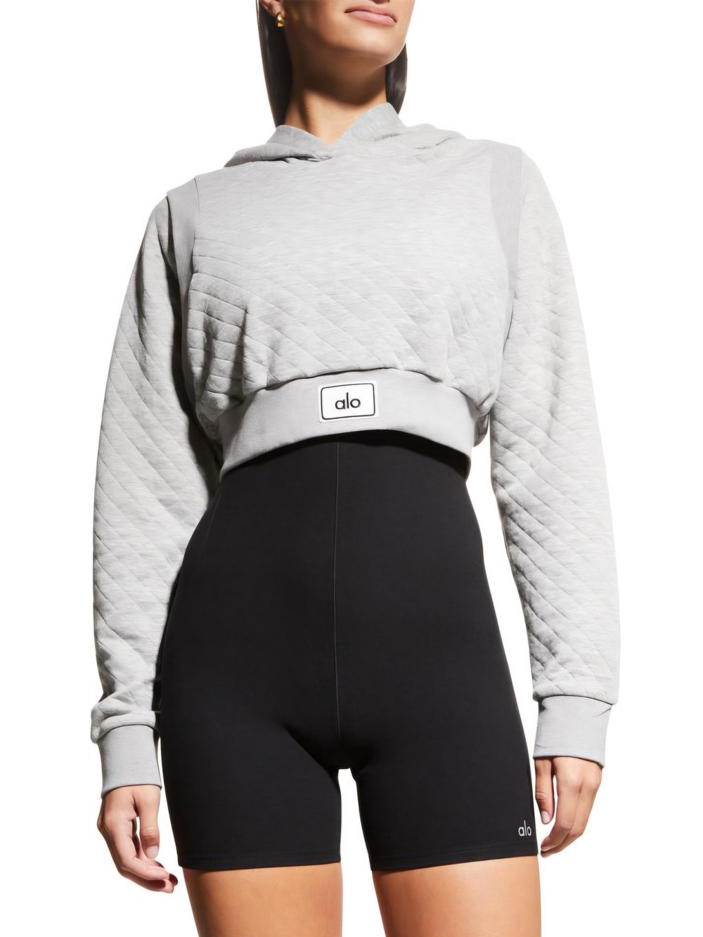 ALO Yoga Quilted Crop Hoodie in Light Gray